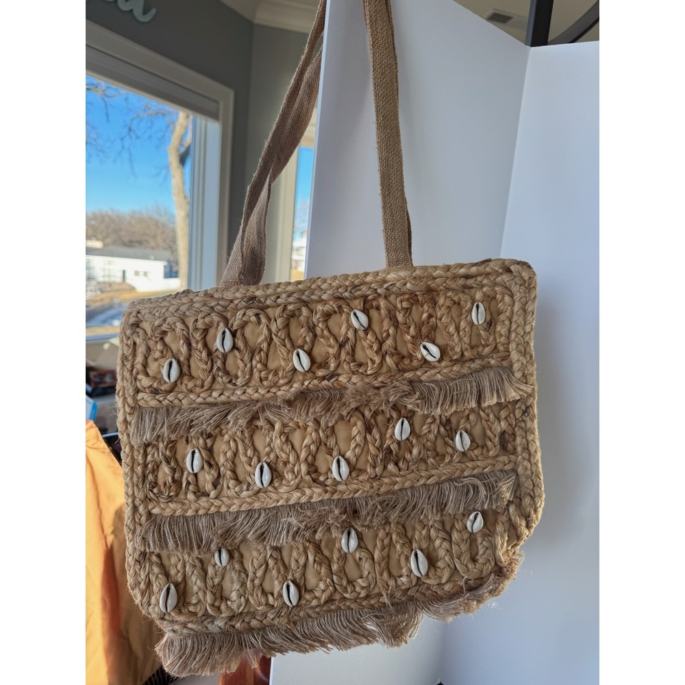 Bohoโ Crochet Shell Fringe Tote Bag, Woven Summer Purse for Beach or Festival